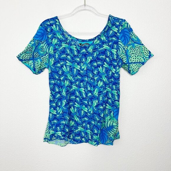 Rainbow Jo Hawaii Womens Medium Dragonfly Print Short Sleeve Blouse - Picture 1 of 7